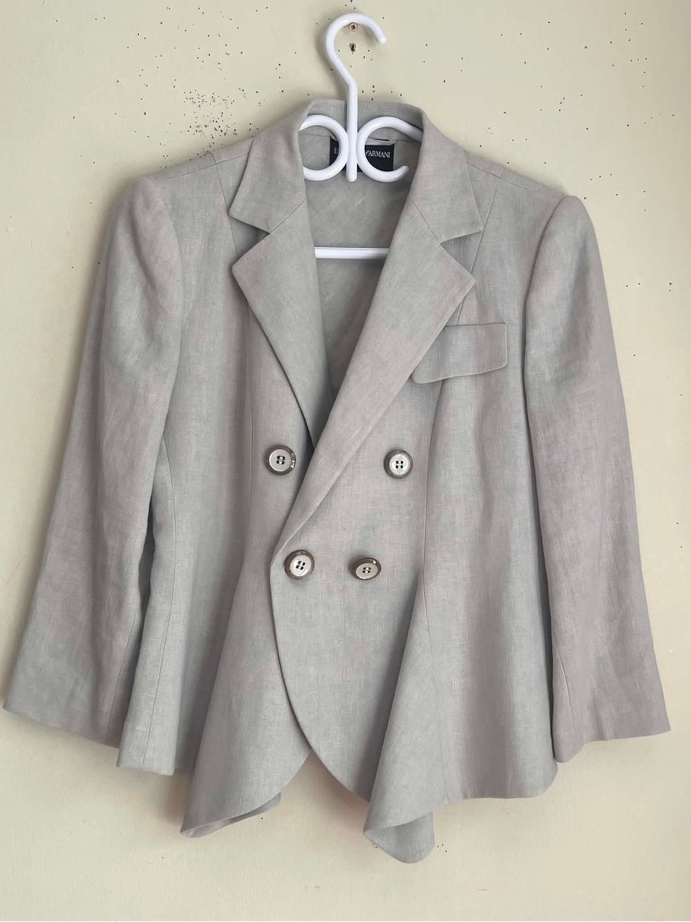 Emporio Armani Light Gray Double-Breasted Linen Blend Blazer